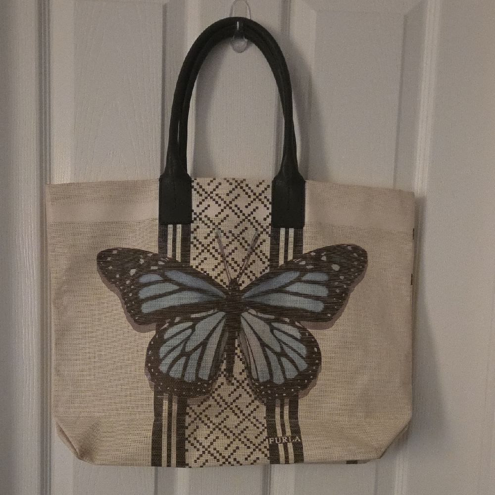 Furla Tan and Black Butterfly Tote